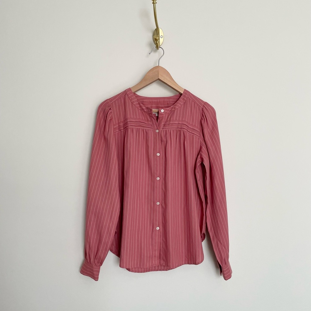 Pink Striped Button-Up Blouse NWT
